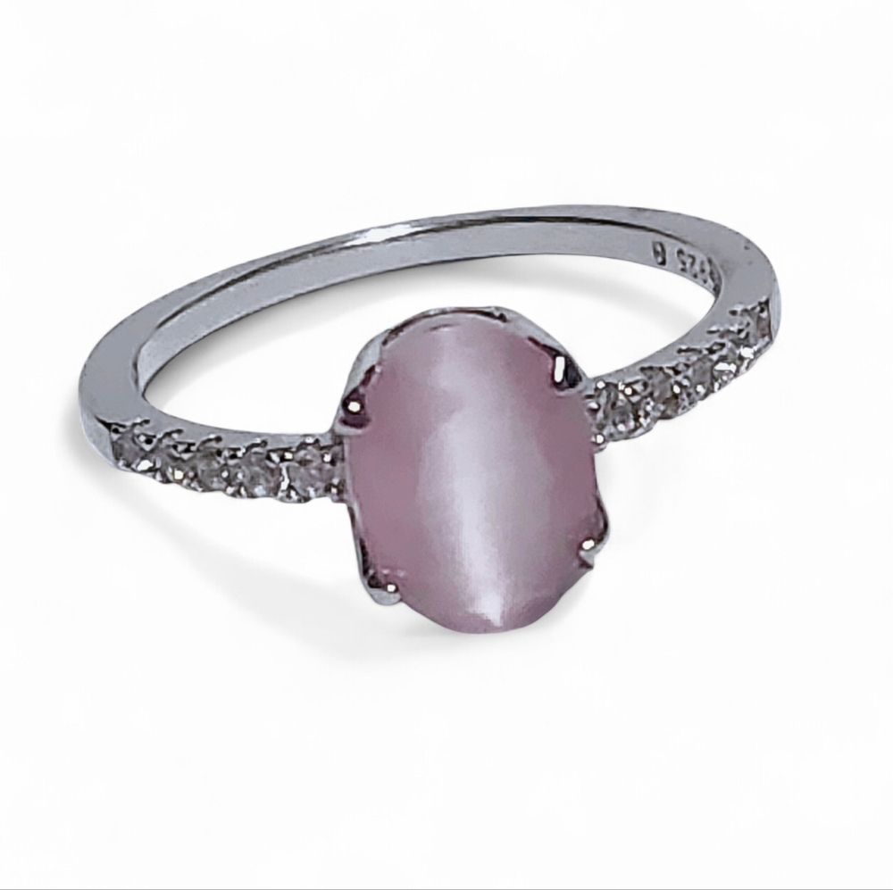 1.75 ct Pink OPAL Sterling Silver Oval Ring size 7.75 New